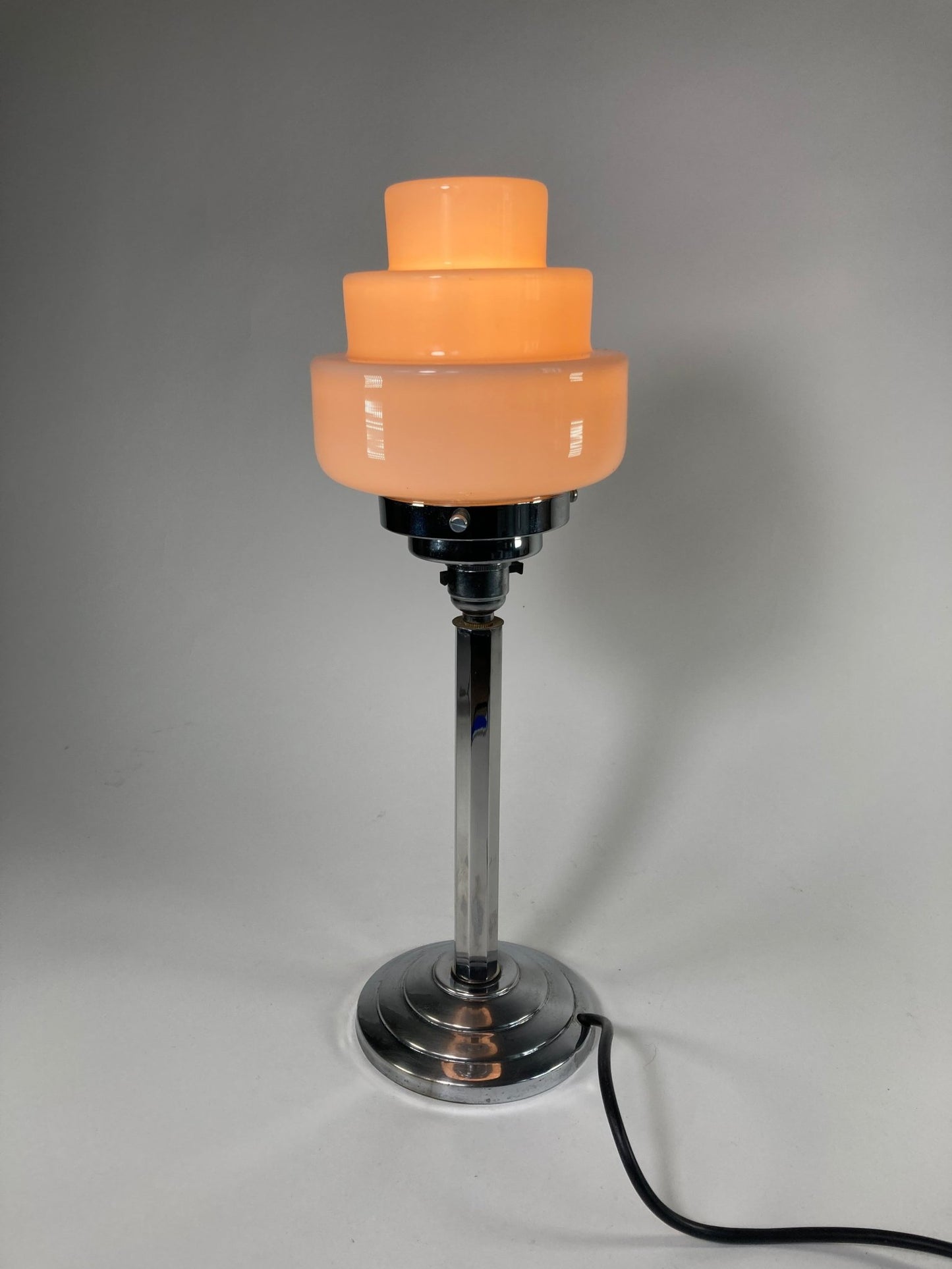 Pink Glass and Chrome Art Deco Table Lamp - MADDEN & MCHUGH