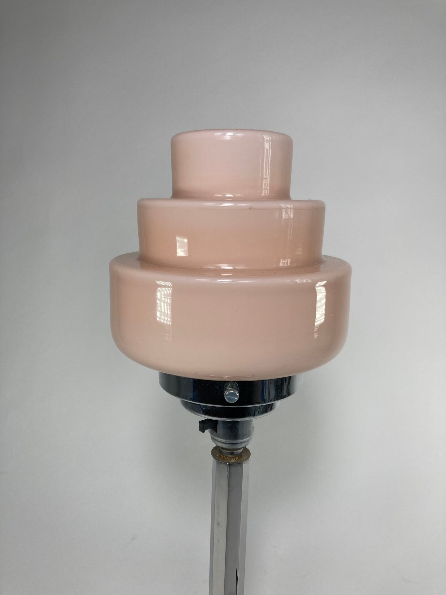 Pink Glass and Chrome Art Deco Table Lamp - MADDEN & MCHUGH