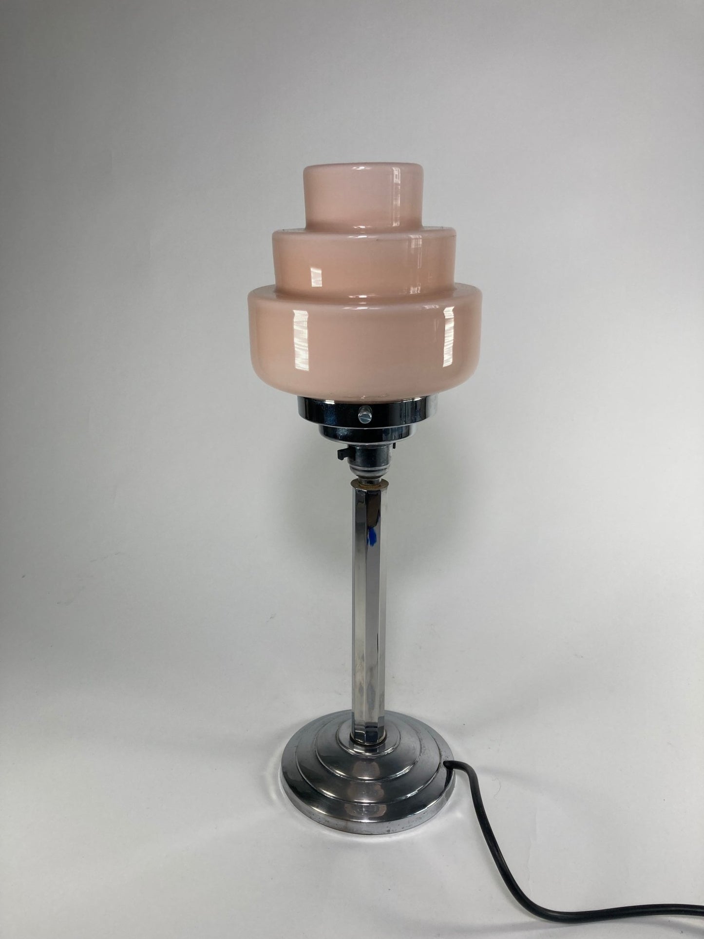 Pink Glass and Chrome Art Deco Table Lamp - MADDEN & MCHUGH