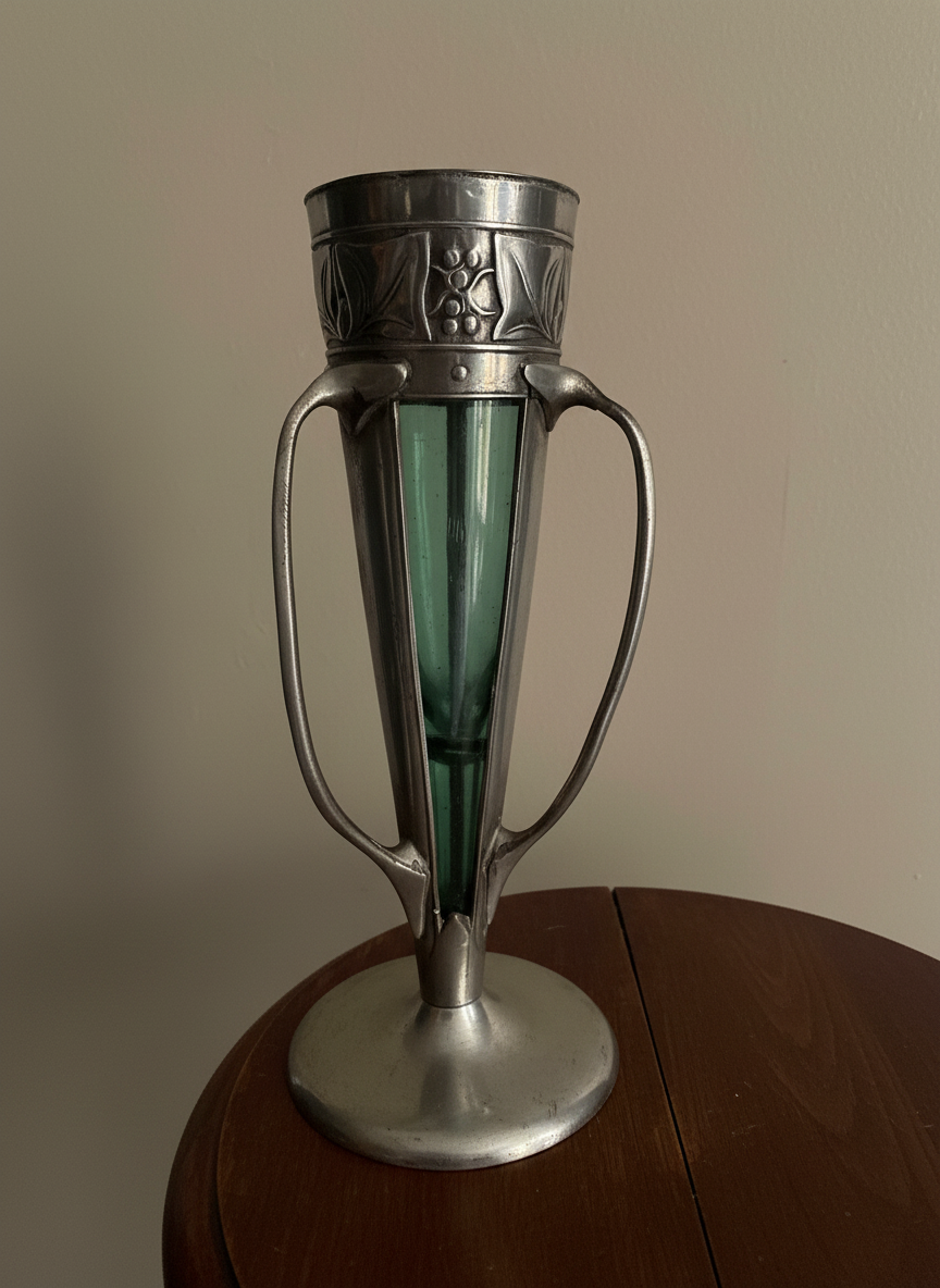 archobald knox bud vase against a taupe wall