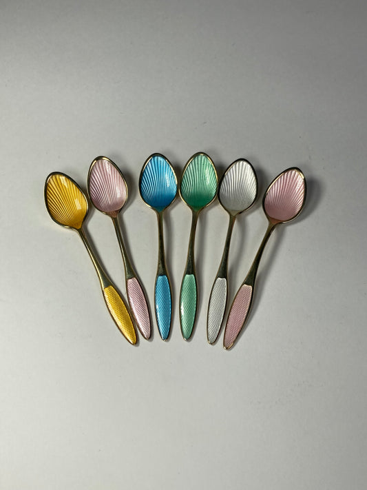 Set of Six Danish Enamel spoons