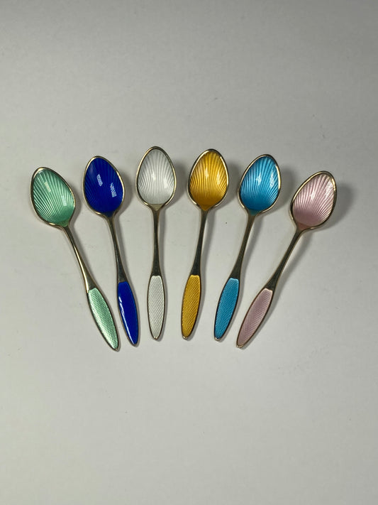 Set of Six Danish Enamel spoons