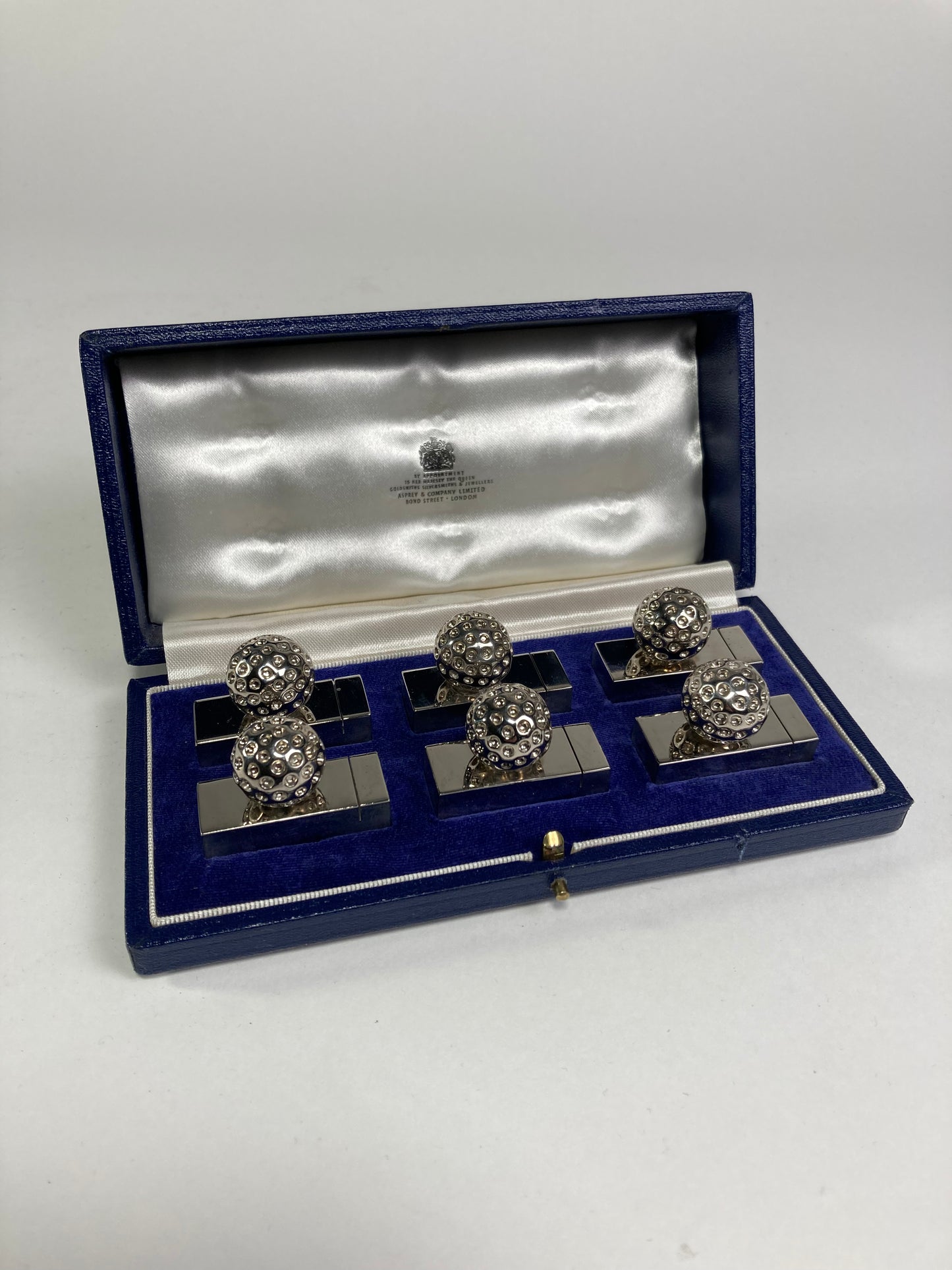 Asprey Set of Six Golf Ball Menu Holders