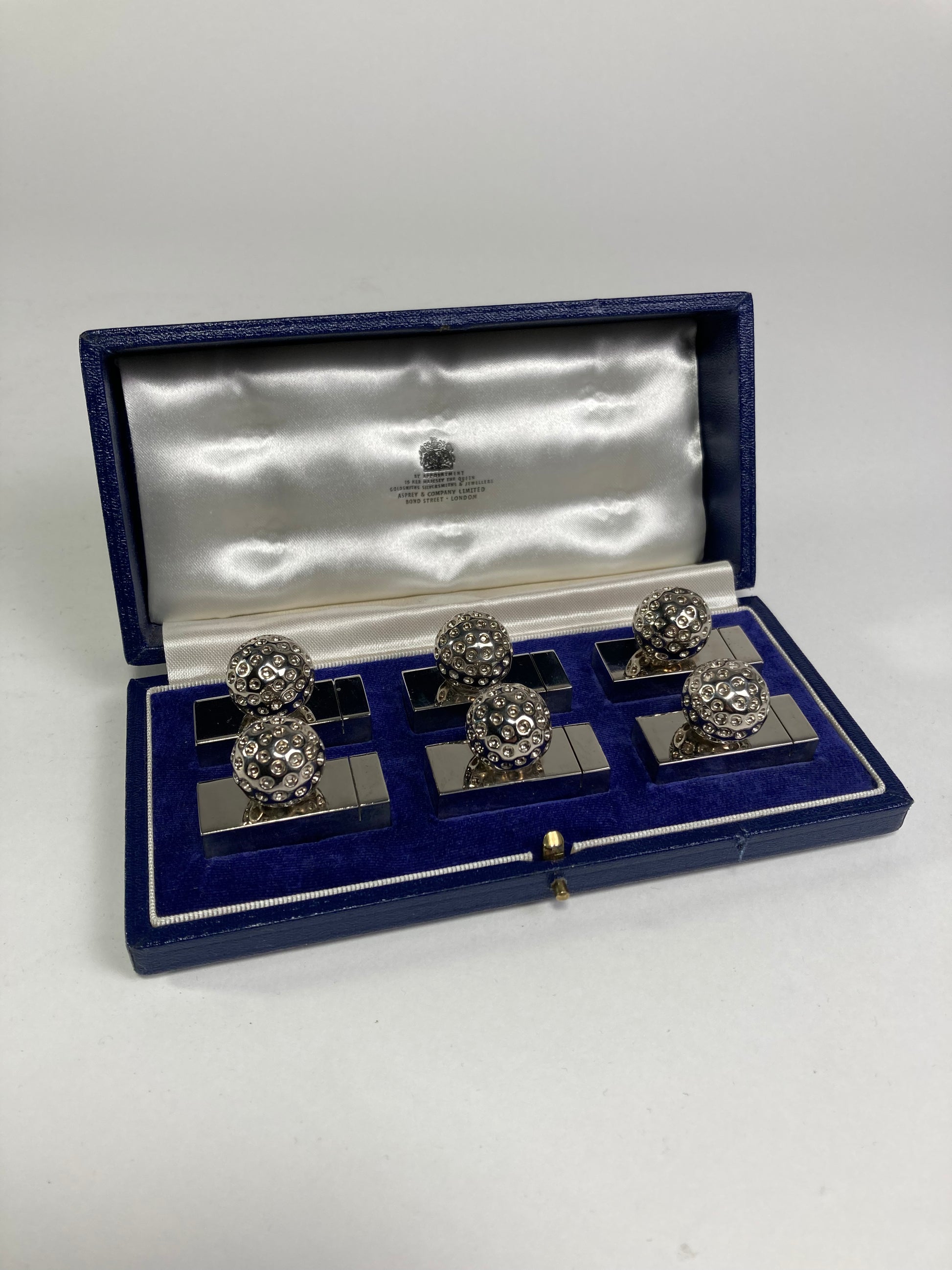 Asprey Set of Six Golf Ball Menu Holders