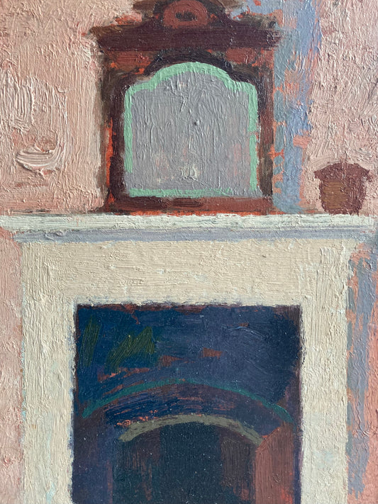 Fireplace by Lionel Bulmer. Oil on Board.