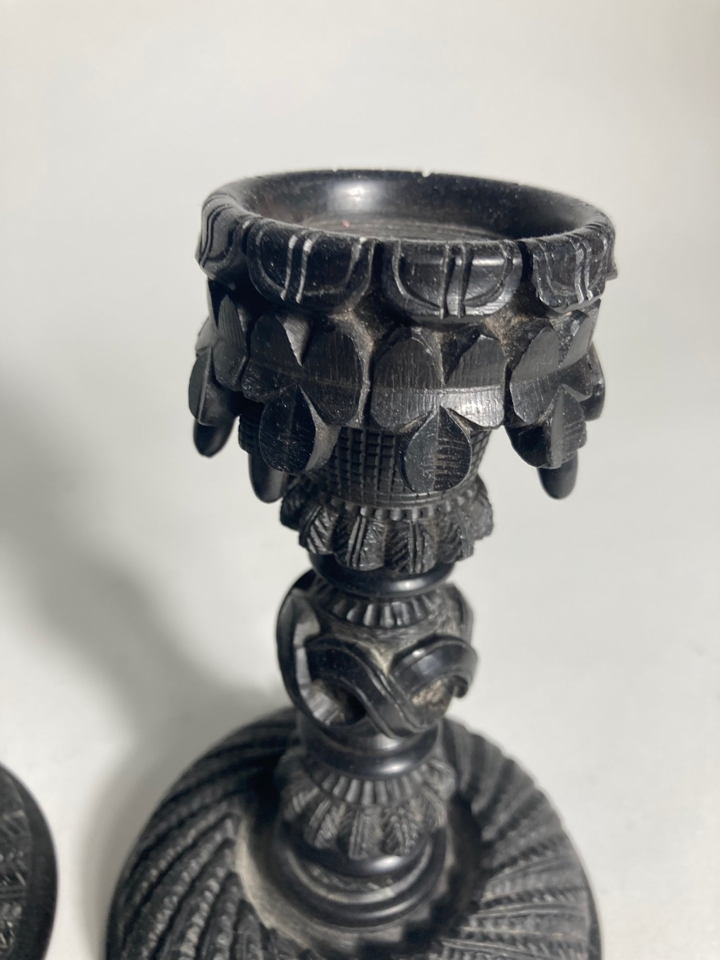 Pair of Irish Bog Oak Candlestick Holder C1890