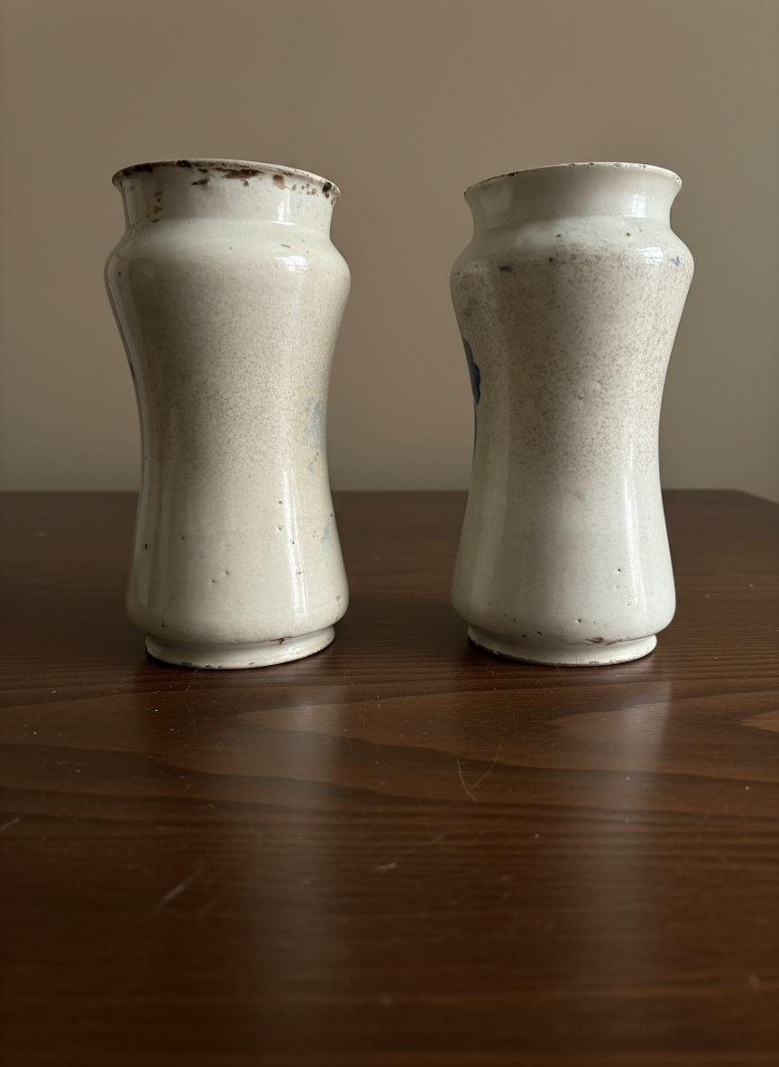 reverse of a pair of maiolica vases