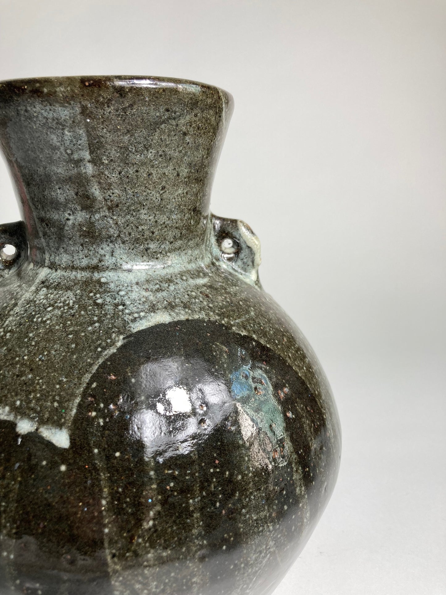 A substantial glazed Trevor Corser stoneware vase for Leach Pottery circa 1980s-1990s - close up view