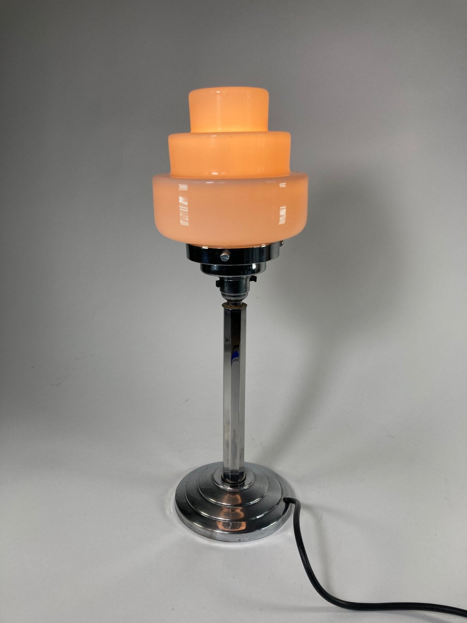 Pink Glass and Chrome Art Deco Table Lamp - MADDEN & MCHUGH