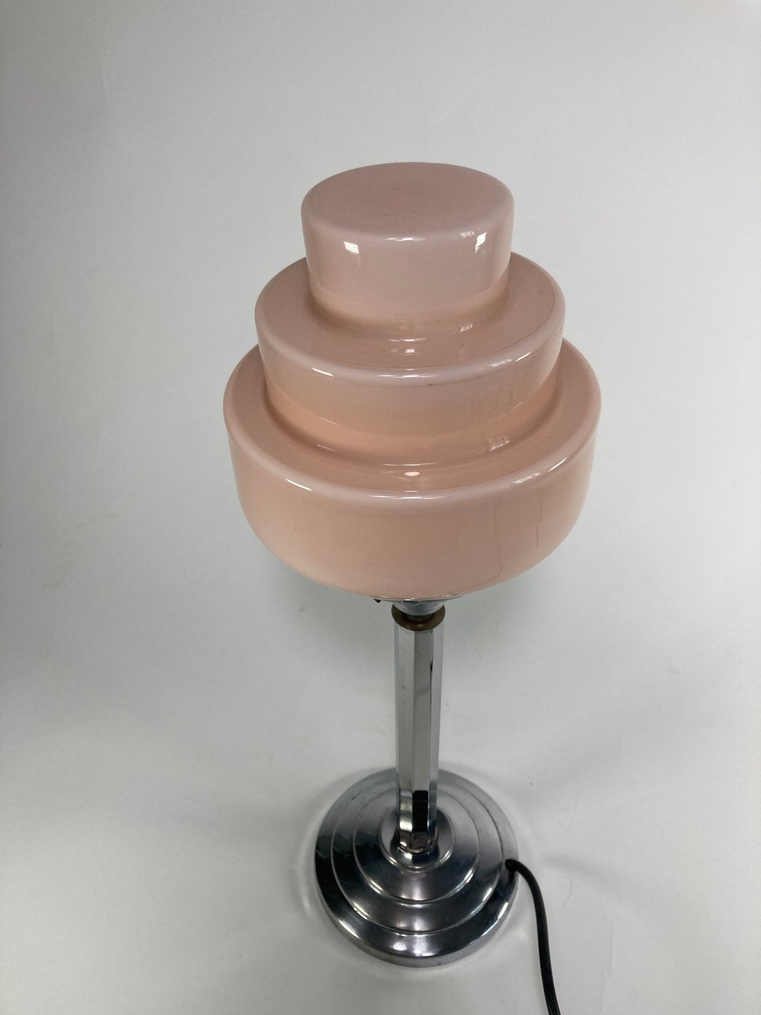 Pink Glass and Chrome Art Deco Table Lamp - MADDEN & MCHUGH